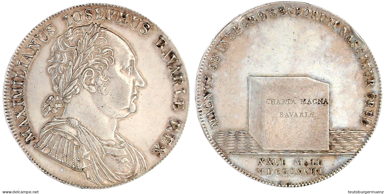 Konventionstaler 1818. Charta Magna Bavariae. Vorzüglich, Randfehler. Jaeger 15. Thun 45. AKS 59. - Pièces De Monnaie D'or