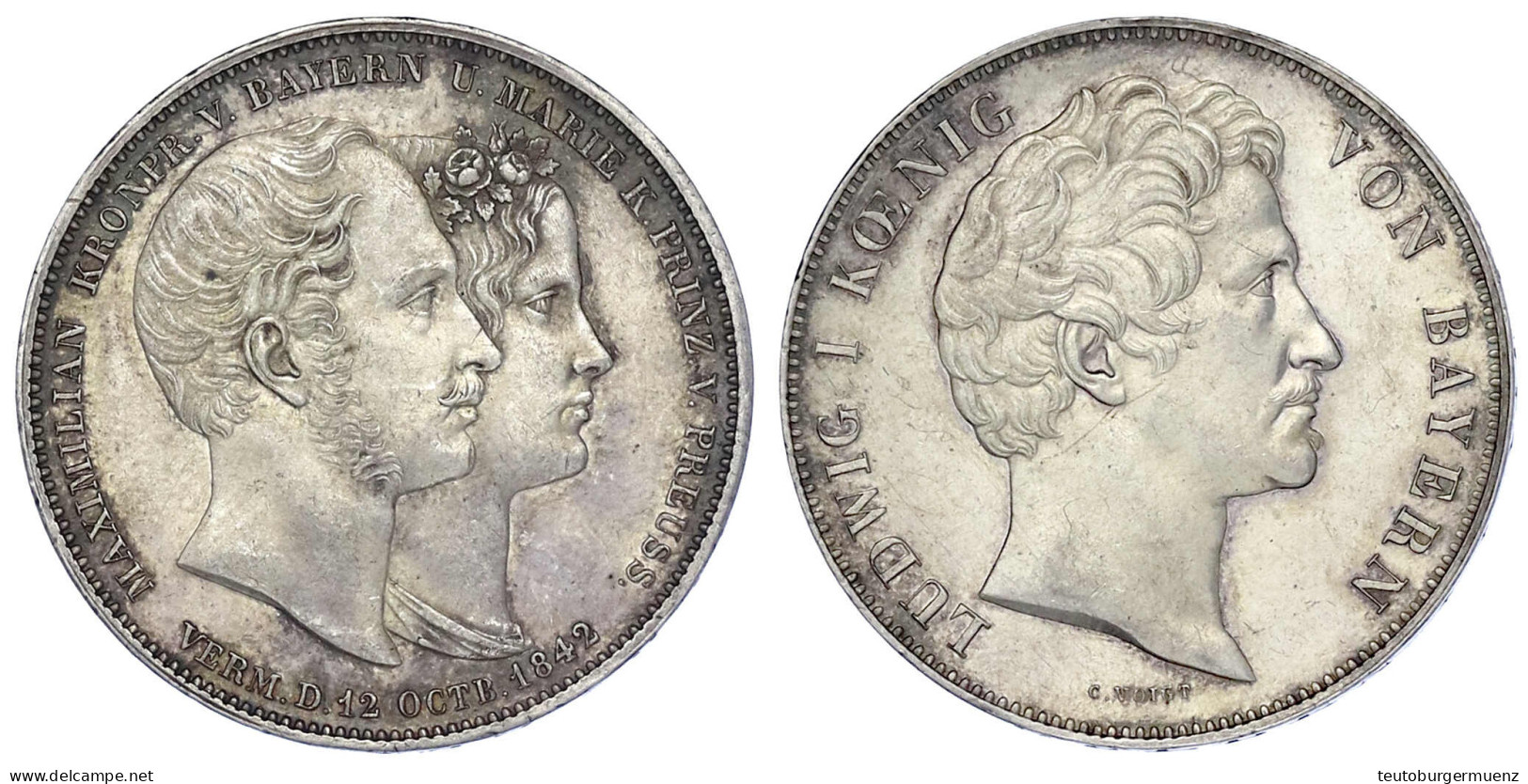 Geschichtsdoppeltaler 1842. Maximilian U. Marie. Randschrift B. Gutes Vorzüglich, Leicht Berieben, Feine Tönung. Jaeger  - Pièces De Monnaie D'or