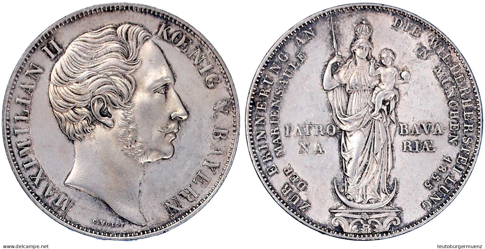 Doppelgulden 1855. Mariensäule. Vorzüglich, Kl. Kratzer. Jaeger 84. Thun 97. AKS 168. - Gold Coins