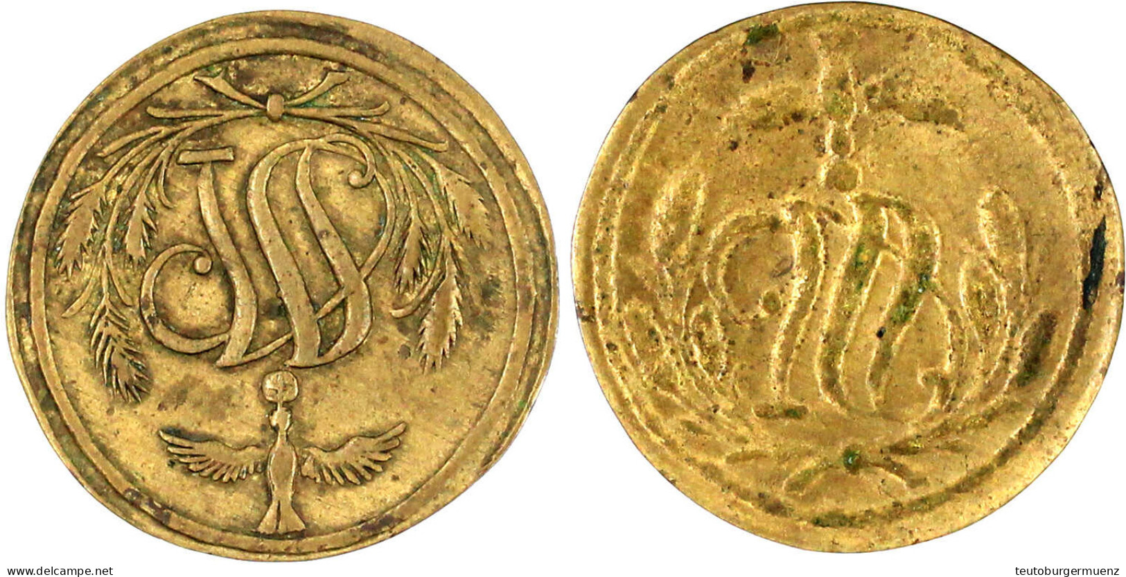 Brakteatenförmige Messingmarke O.J. (ca. 1700) Monogramm Im Kranz, Darüber Heilig-Geist-Taube. 28 Mm Sehr Schön, Selten. - Gold Coins