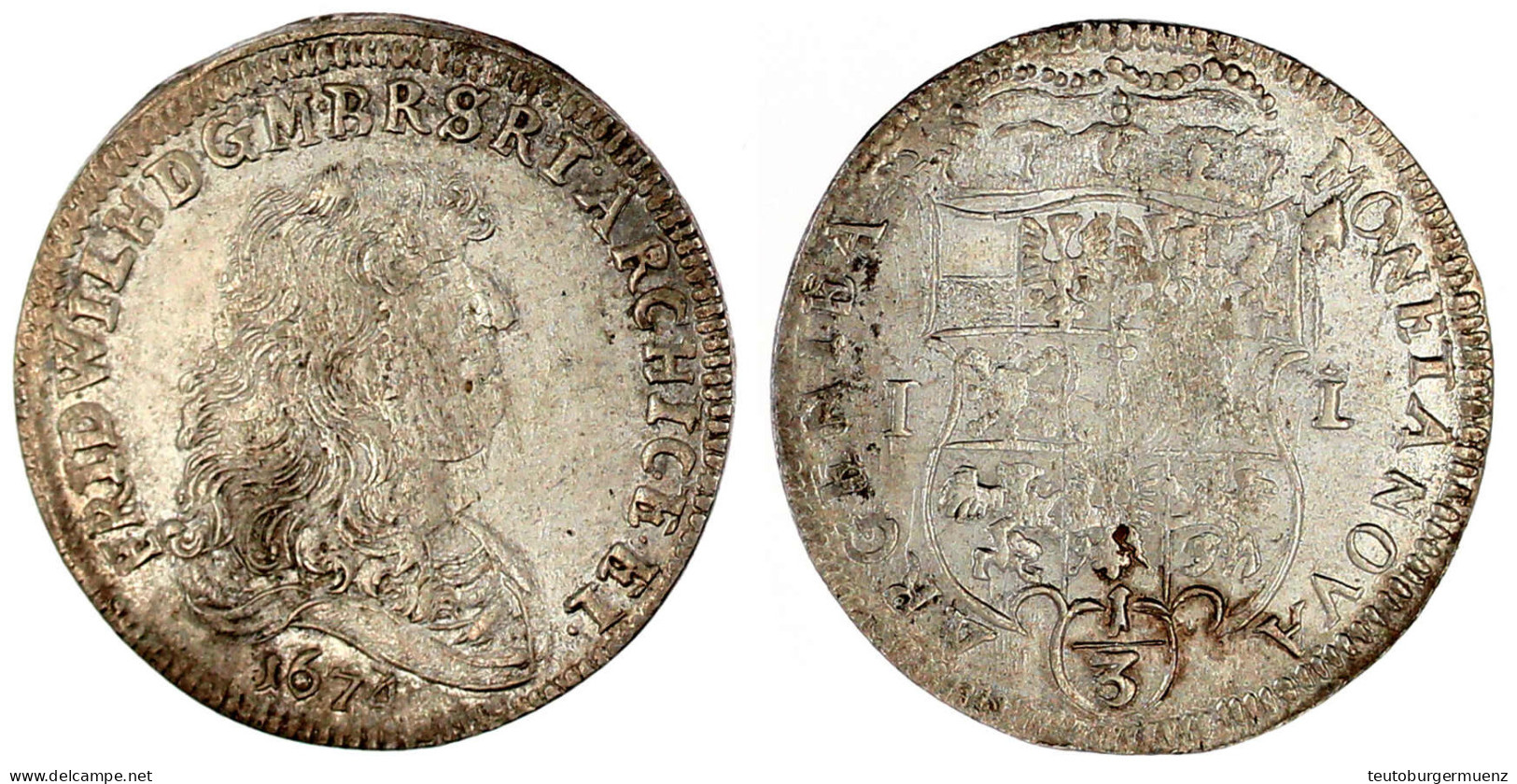 1/3 Taler 1674 IL, Berlin. Geprägt Mit Leicht Korr. Stempeln. Gutes Vorzüglich, Selten In Dieser Erhaltung. V. Schrötter - Pièces De Monnaie D'or