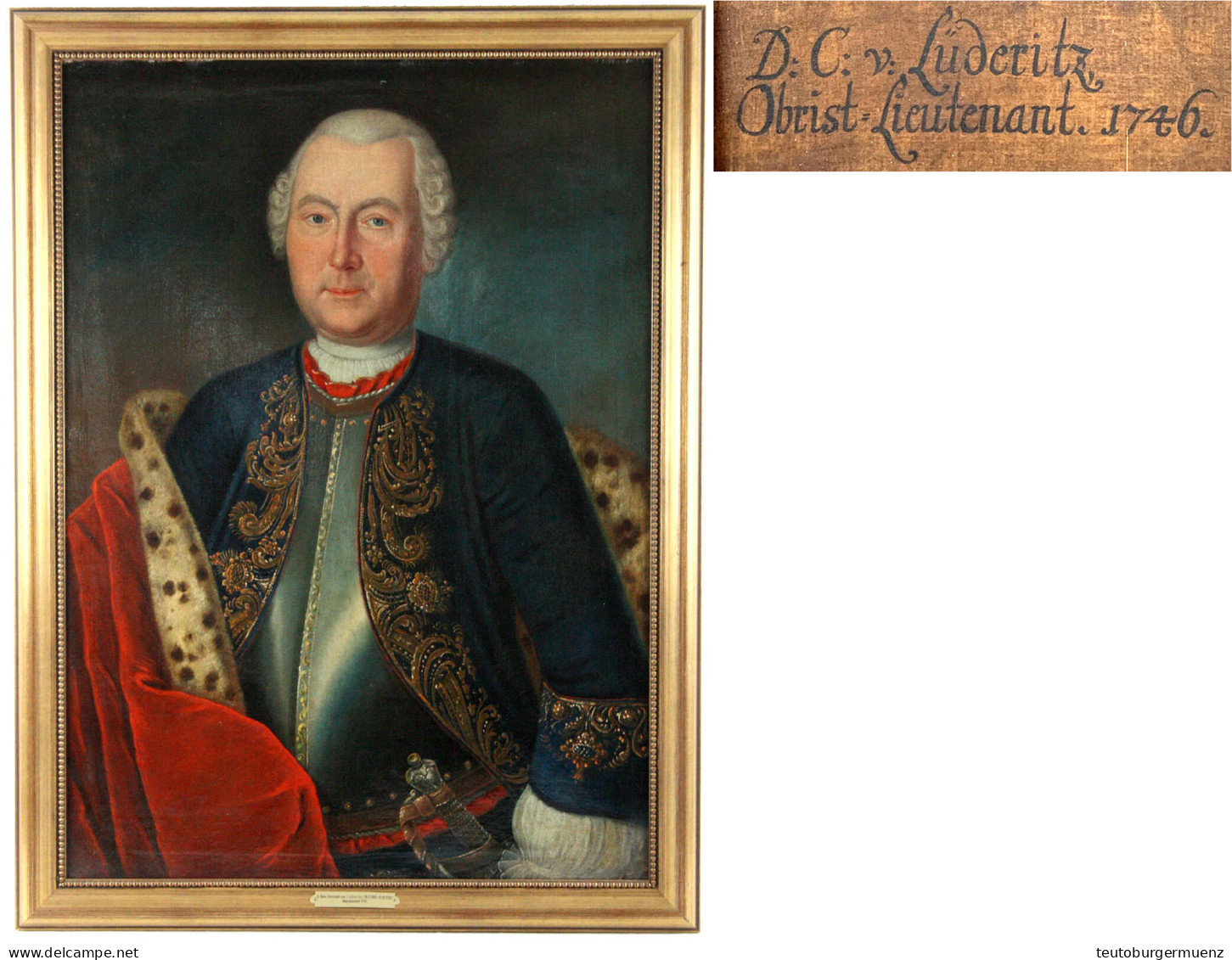 Gemälde, Öl Auf Leinwand, Rückseitig Bezeichnet Und Datiert 1746, Ohne Signatur. Halbstück-Portrait Des David Hans Chris - Gouden Munten