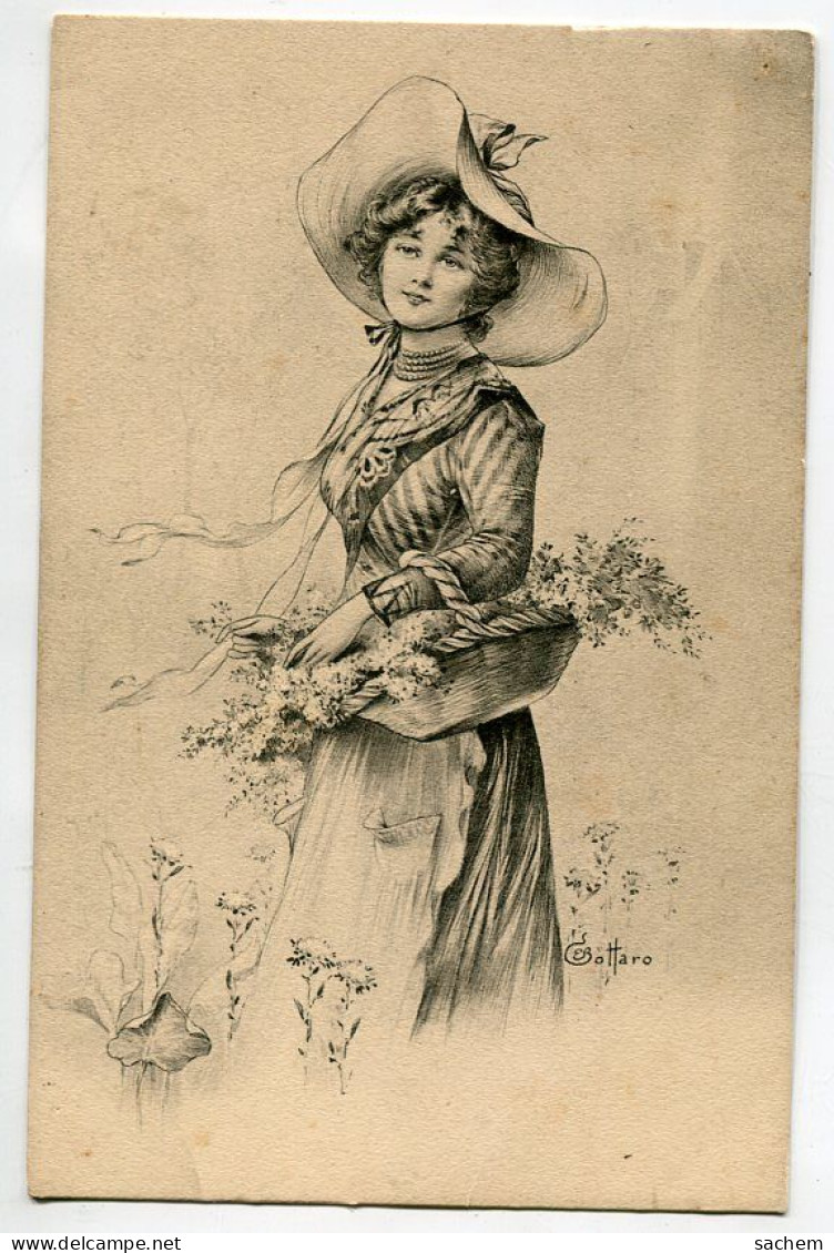 ILLUSTRATEUR 425 BOTTARO Série 17   Jeune Fille Au Champ Cueillette Fleurs Et Végétaux 1900 Dos Non Divisé - Bottaro