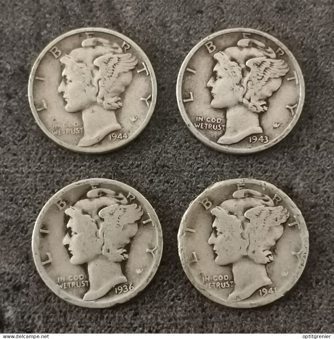 LOT 4 * MONNAIES ARGENT USA 1 MERCURY DIME 1936 1941 1943 1944 (réf Lot N°27) / SILVER - 1916-1945: Mercury (Mercure)