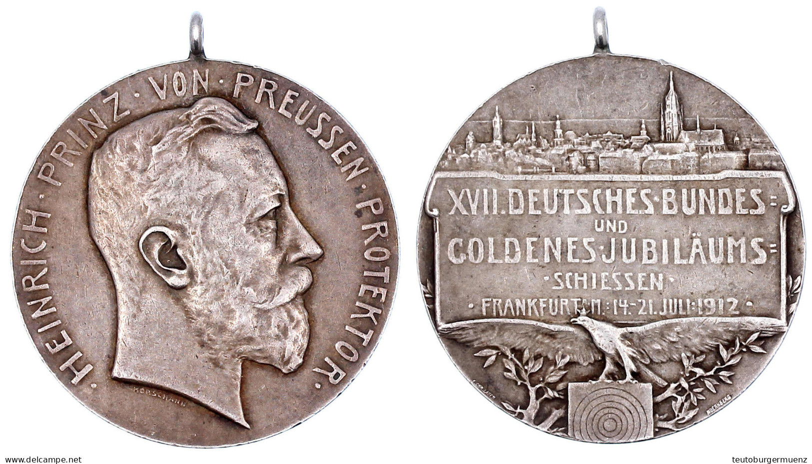 Tragbare Silbermedaille 1912 Auf Das XVII. Deutsche Bundes- Und Goldenes-Jubiläums-Schiessen. Kopf Heinrich Prinz V. Pre - Gold Coins