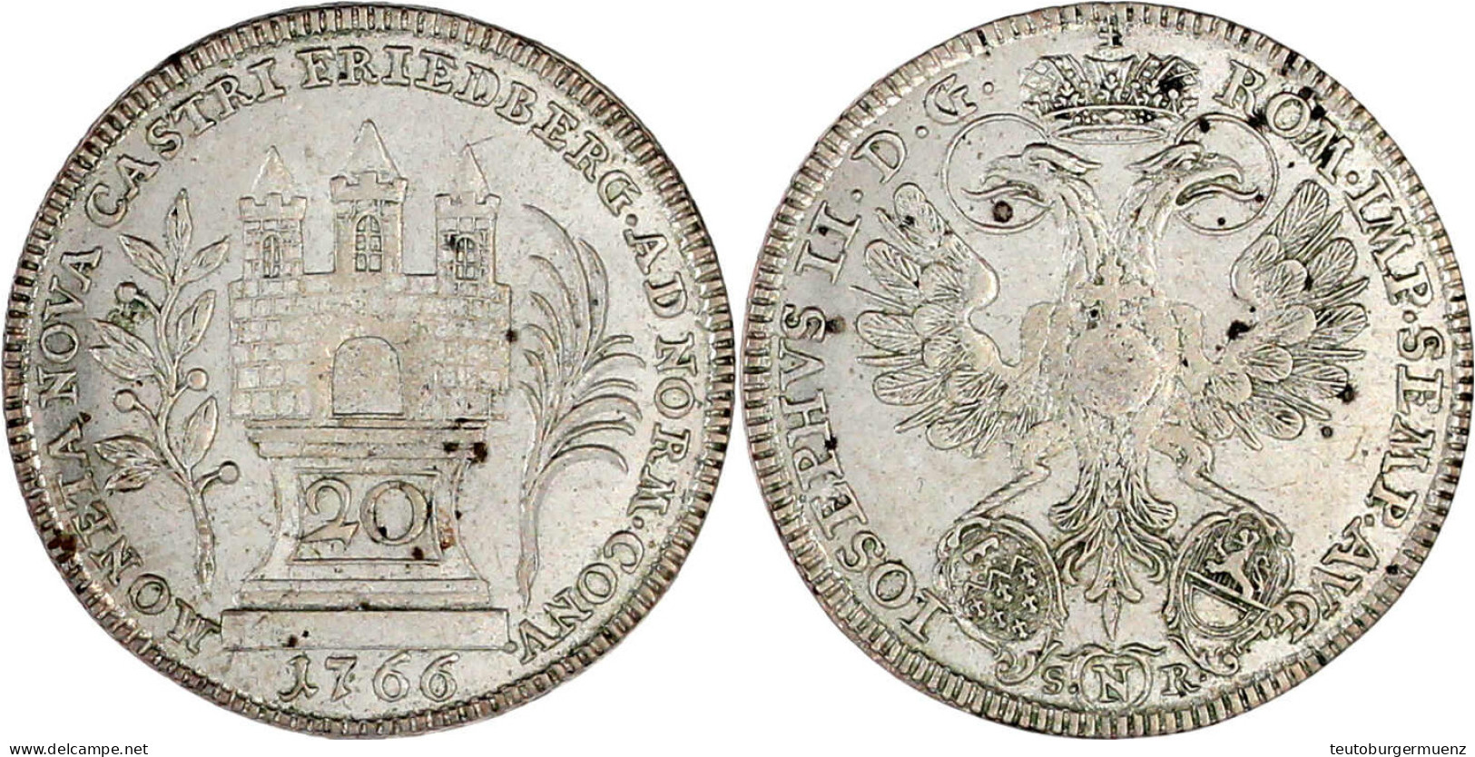 20 Kreuzer 1766, Nürnberg. Vorzüglich/Stempelglanz, Kl. Flecken. Lejeune 78. - Gold Coins