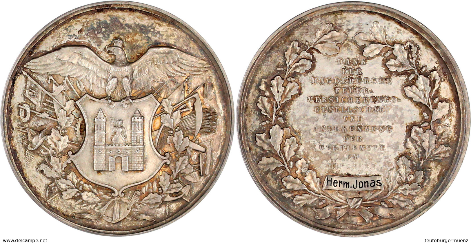 Silbermedaille 1914 Für Agent Hermann Jonas In Hennen Am 25. Januar. Dank Der Magdeburger Feuerversicherungsgesellschaft - Gold Coins
