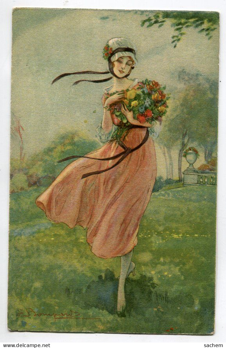 ILLUSTRATEUR 426 S BOMPARD Série N 3291  Jeune Femme Au Jardin Bouquet De Fleurs - Bompard, S.