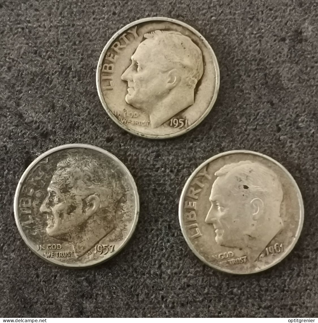 LOT 3 * MONNAIES ARGENT USA 1 ROOSEVELT DIME 1951 S 1957 1961 (réf Lot N°29) / SILVER - 1946-...: Roosevelt