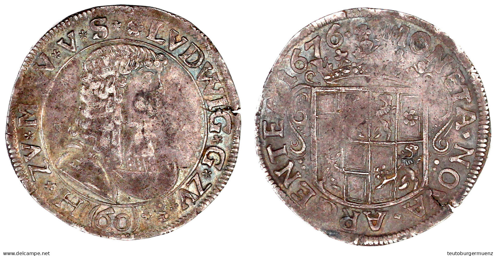 60 Kreuzer (Gulden) 1676, Hohensolms. Porträttyp III. Ohne Münzmeistersignatur (Peter Paul Peckstein). Mit Bogenförmiger - Goldmünzen