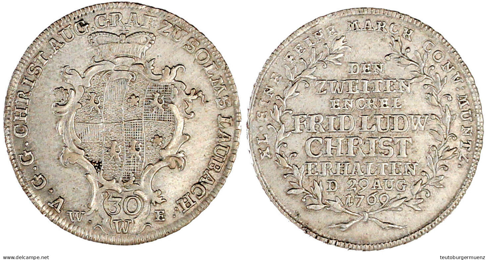 30 Kreuzer 1769, Wertheim, Auf Die Geburt Seines Zweiten Enkels Friedrich Ludwig Christian. Vorzüglich/Stempelglanz, Sel - Gold Coins