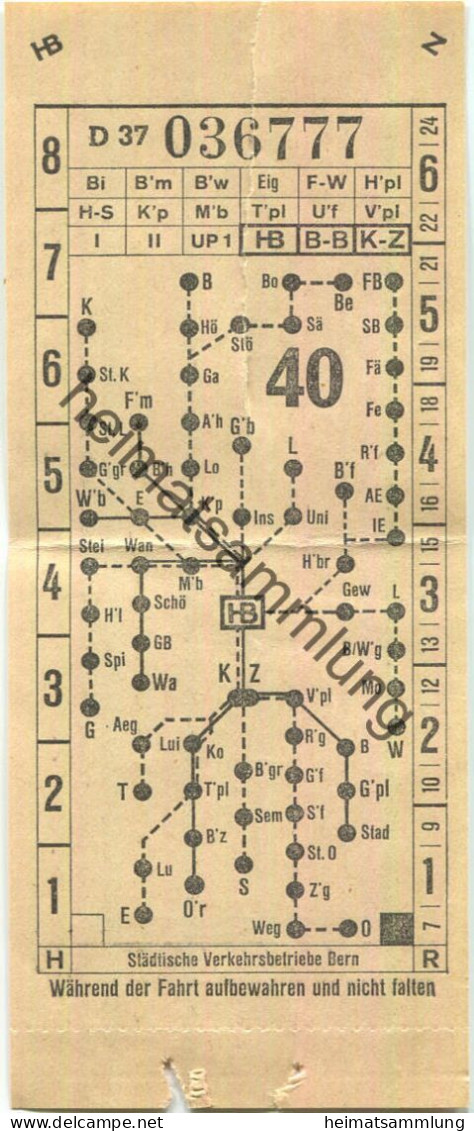 Schweiz - Städtische Verkehrsbetriebe Bern - Fahrkarte - Europe