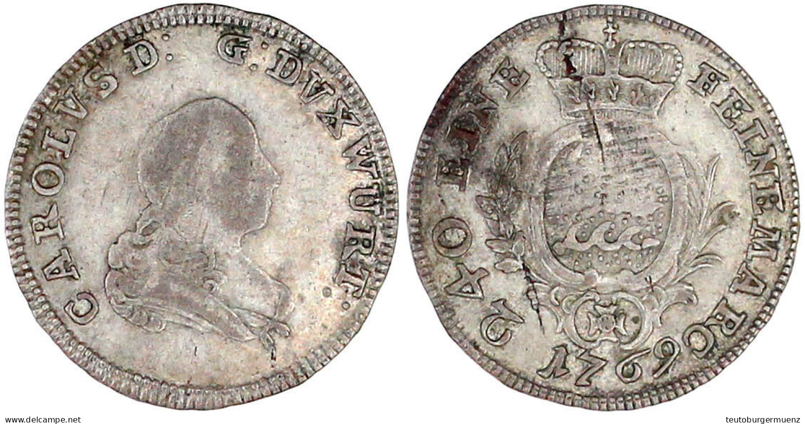 6 Kreuzer 1769, Stuttgart. Sehr Schön, Schrötlingsfehler, Selten. Klein/Raff 406. - Pièces De Monnaie D'or