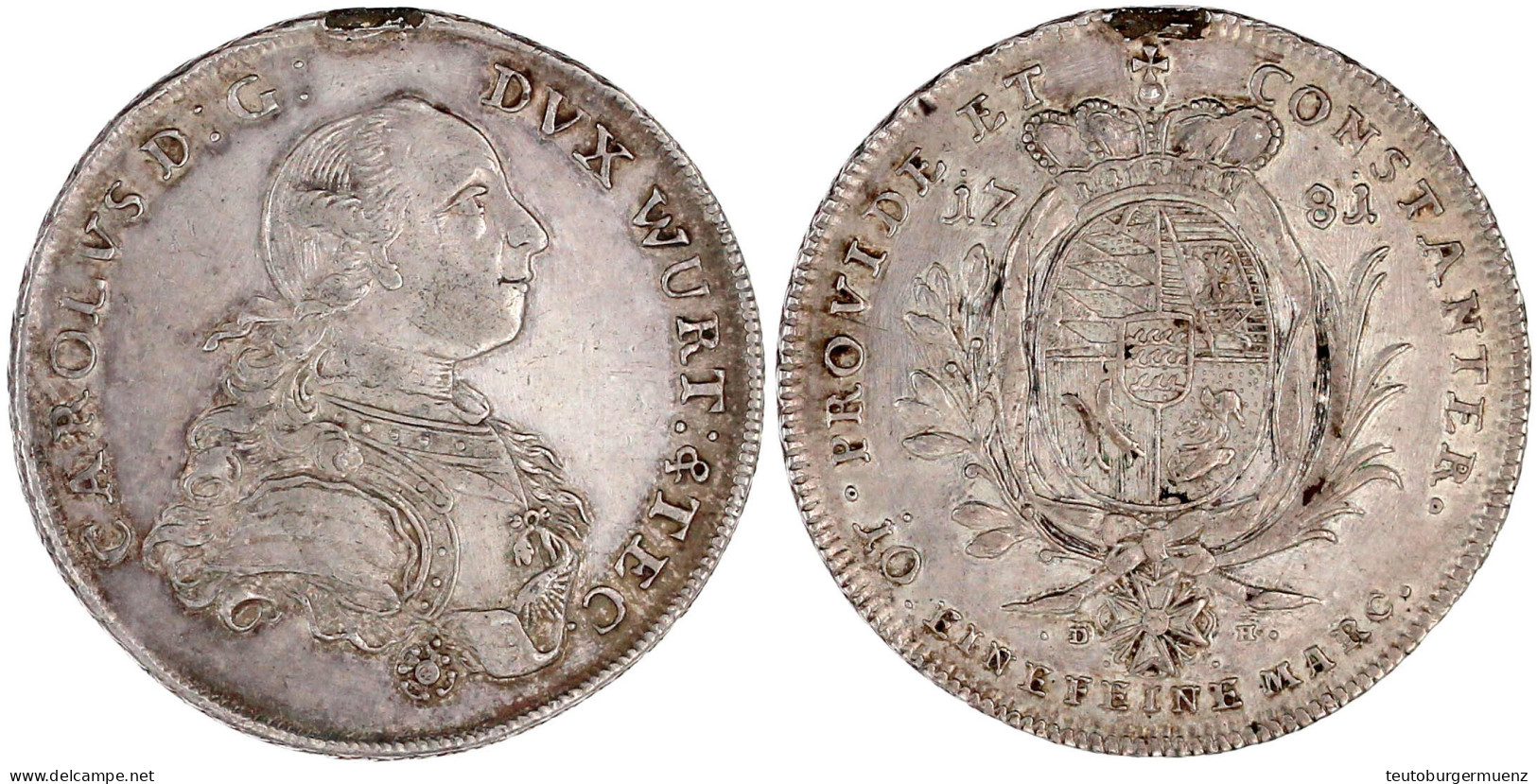 Konventionstaler 1781 DH, Stuttgart. 27,93 G. Sehr Schön, Henkelspur, Felder Geglättet. Klein/Raff 376. Davenport. 2870. - Pièces De Monnaie D'or