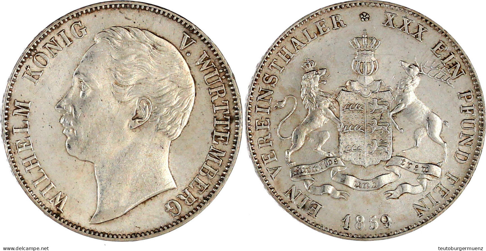 Vereinstaler 1859. Fast Stempelglanz, Prachtexemplar, Selten In Dieser Erhaltung. Jaeger 83. AKS 77. - Pièces De Monnaie D'or