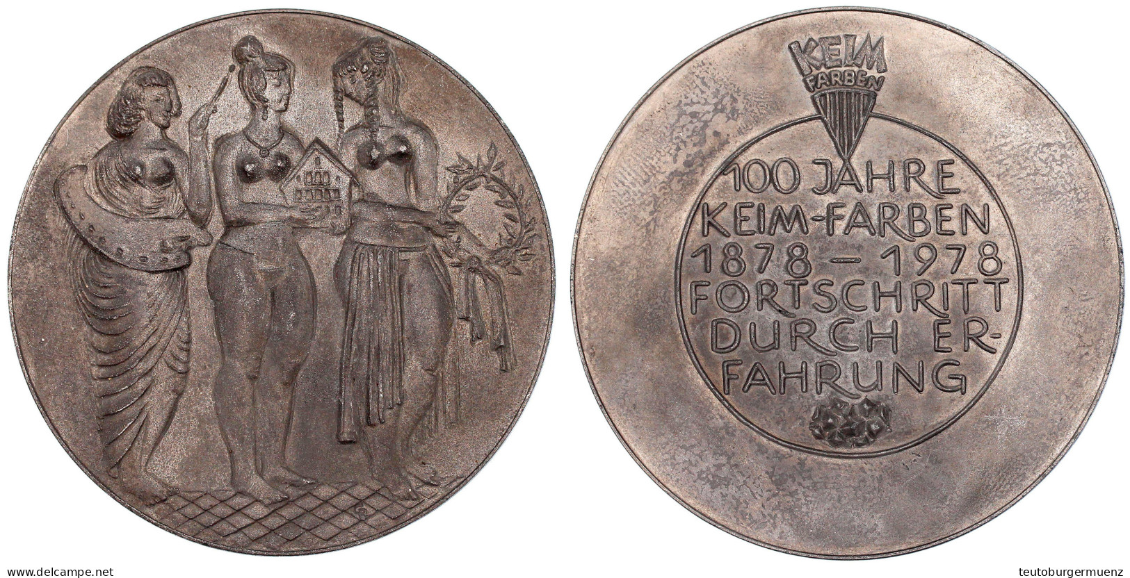 Große Zinkmedaille 1978 Auf 100 Jahre Keim-Farben. 3 Nahezu Unbekleidete Damen/Schrift. 80 Mm. Vorzüglich/Stempelglanz - Non Classés