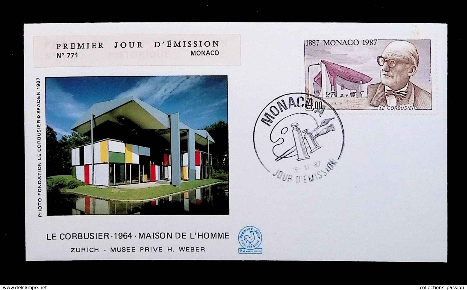 CL, FDC, Premier Jour, Monaco. A, 5-11-87, Le Corbusier, 1964, Maison De L'Homme, N° 771 - FDC