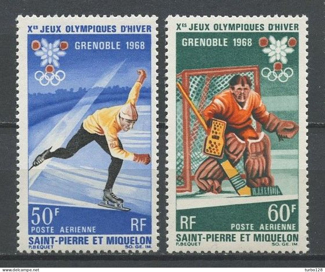 SPM MIQUELON 1968  PA N° 40/41** Neufs MNH Superbes C 25,30 € Sports JO Hiver De Grenoble Patinage Hockey Games - Ongebruikt
