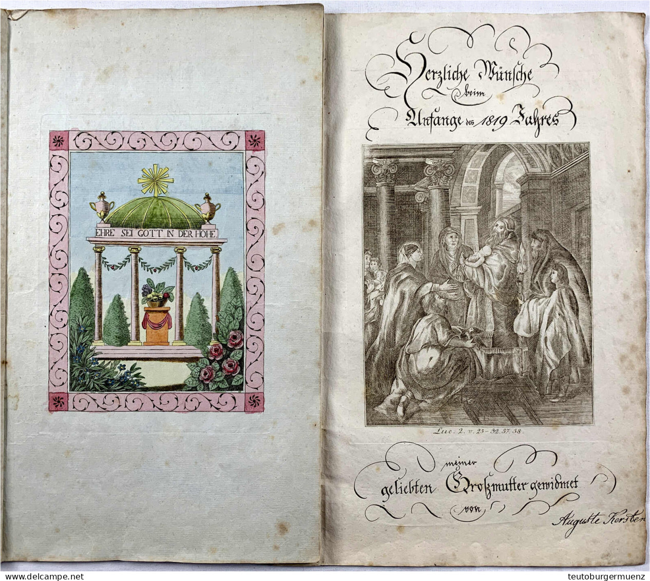 2 Neujahrs-Glückwunschhefte, Handschriftlich Von Friedrich Wilhelm Kersten Zum Jahr 1812 An Seine Großmutter (mit Kolori - Other & Unclassified