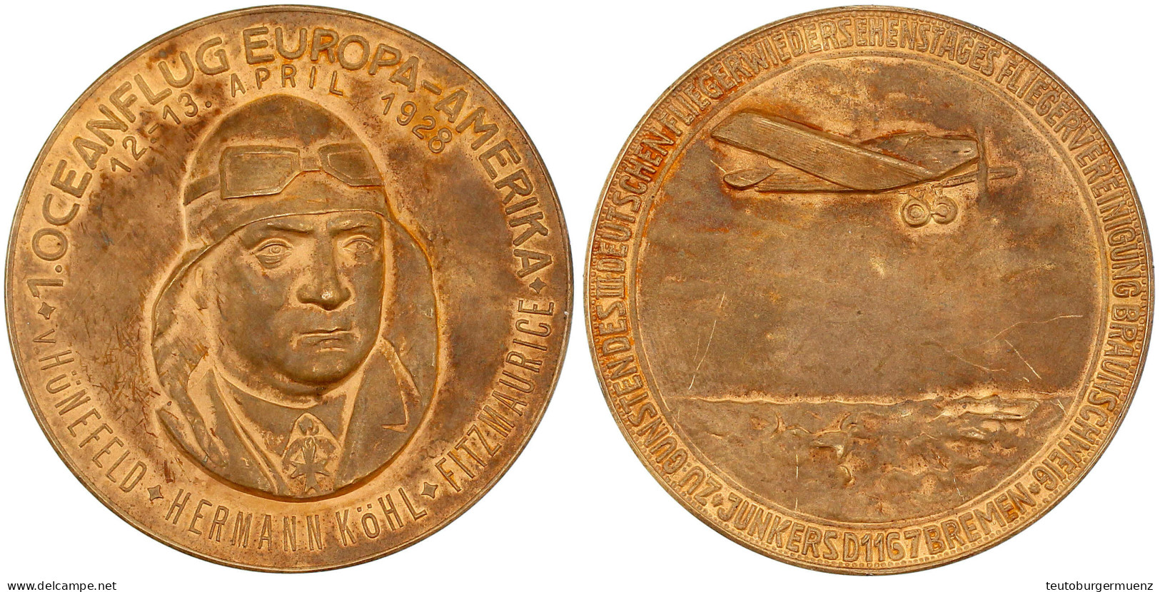 Verg. Bronzemedaille 1928 (Poellath, Schrobenhausen), A.d. 1. Atlantik-Ost-West-Flug, Zu Gunsten Des III. Deutschen Flie - Andere & Zonder Classificatie