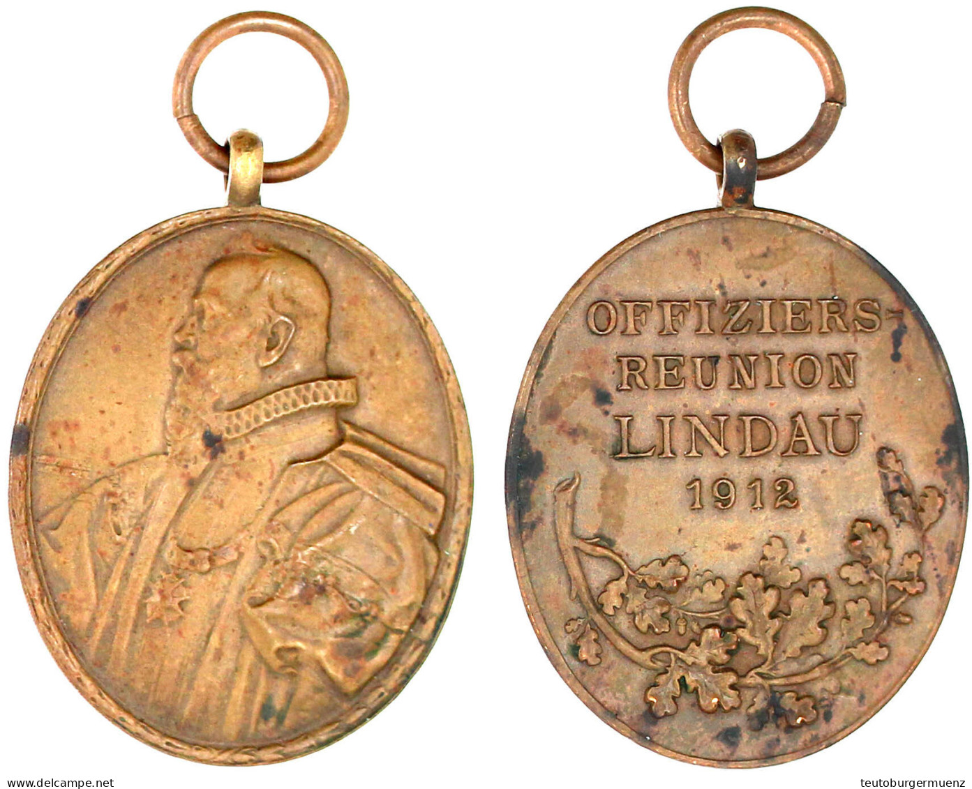 Tragbare Ovale Bronzemedaille 1912, Von Wadere Und Goetz. Offiziersreunion Lindau. 38 X 32 Mm. Vorzüglich, Etwas Fleckig - Andere & Zonder Classificatie