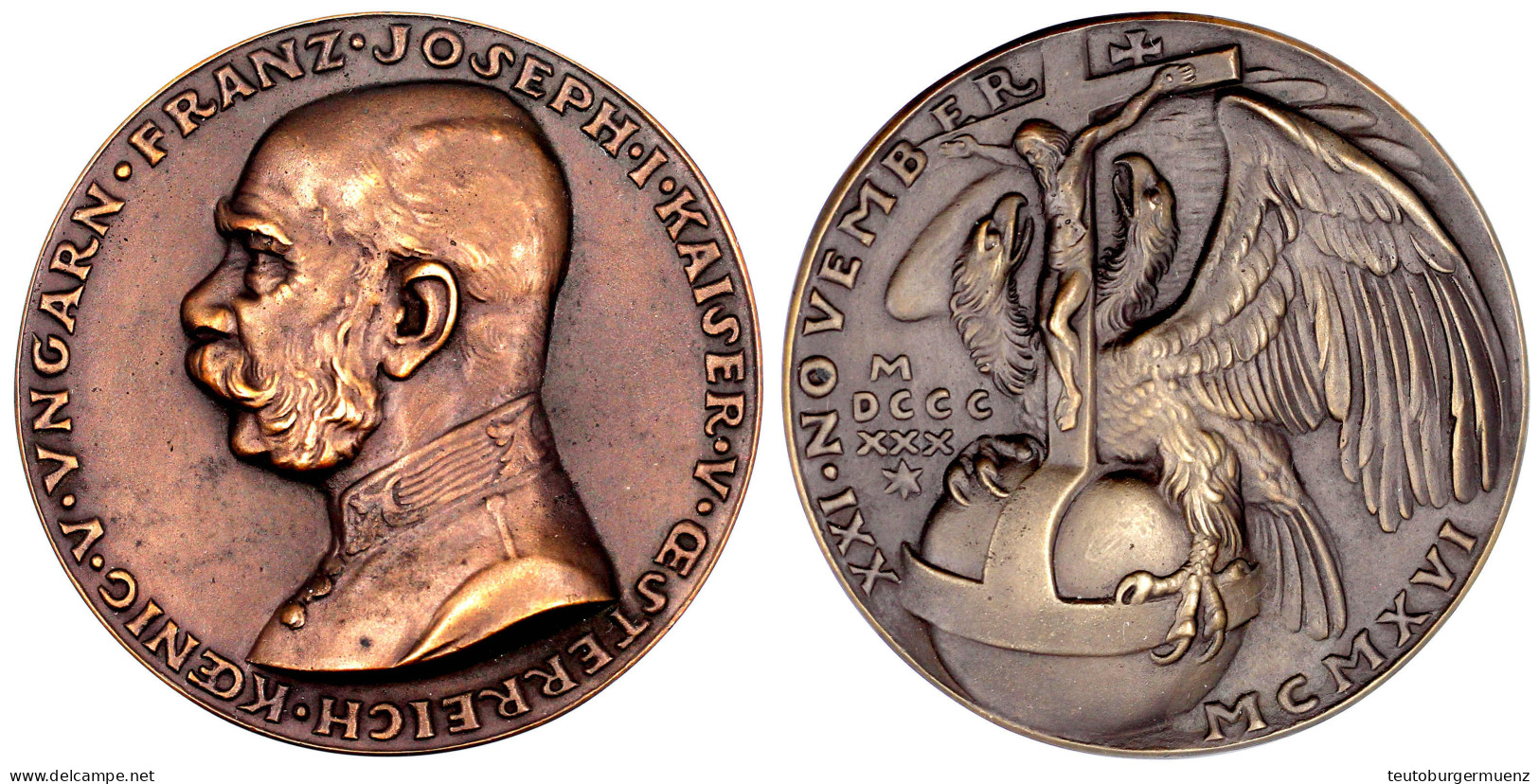 Große Bronzemedaille 1916, Auf Den Tod Franz Josephs Von Österreich. Brustbild L./Doppeladler Hinter Reichsapfel, An Des - Sonstige & Ohne Zuordnung