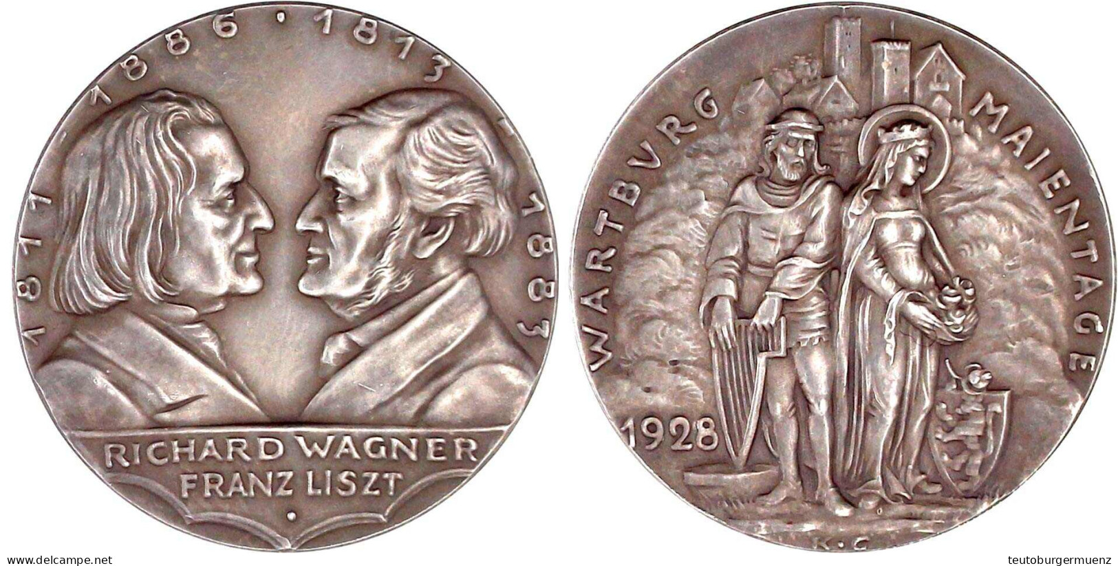 Silbermedaille 1928. Wagner Und Liszt/Wartburg Maientage. 36 Mm, 19,75 G. Vorzüglich/Stempelglanz, Mattiert. Kienast 404 - Other & Unclassified