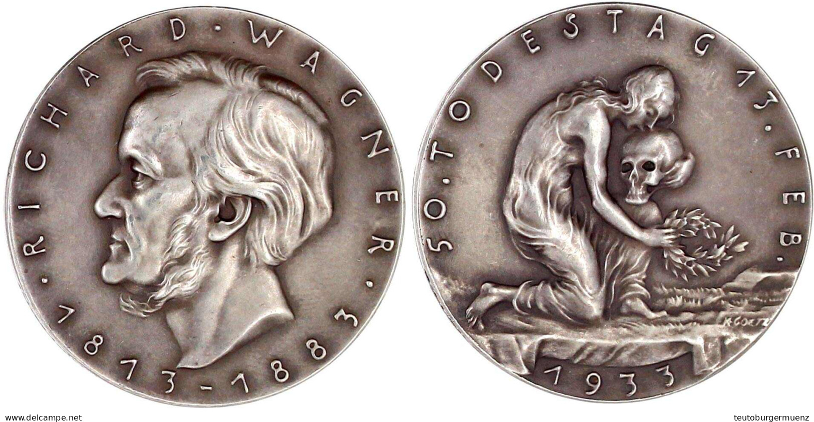 Silbermedaille 1933 Auf Den 50. Todestag Richard Wagners. 36 Mm, 19,34 G. Vorzüglich/Stempelglanz, Mattiert, Selten. Kie - Andere & Zonder Classificatie