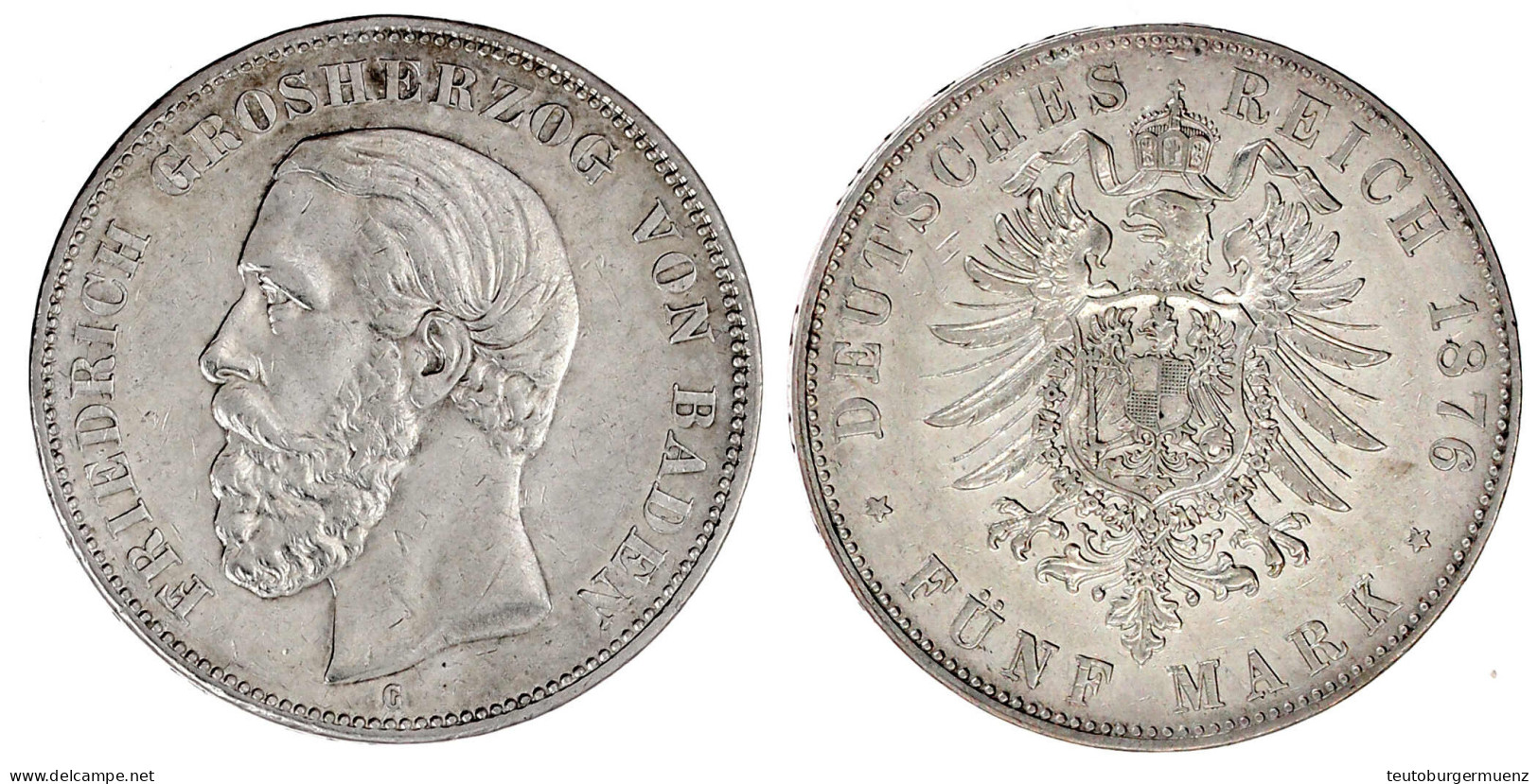 5 Mark 1876 G. A Mit Querstrich. Gutes Vorzüglich. Jaeger 27. - Autres & Non Classés