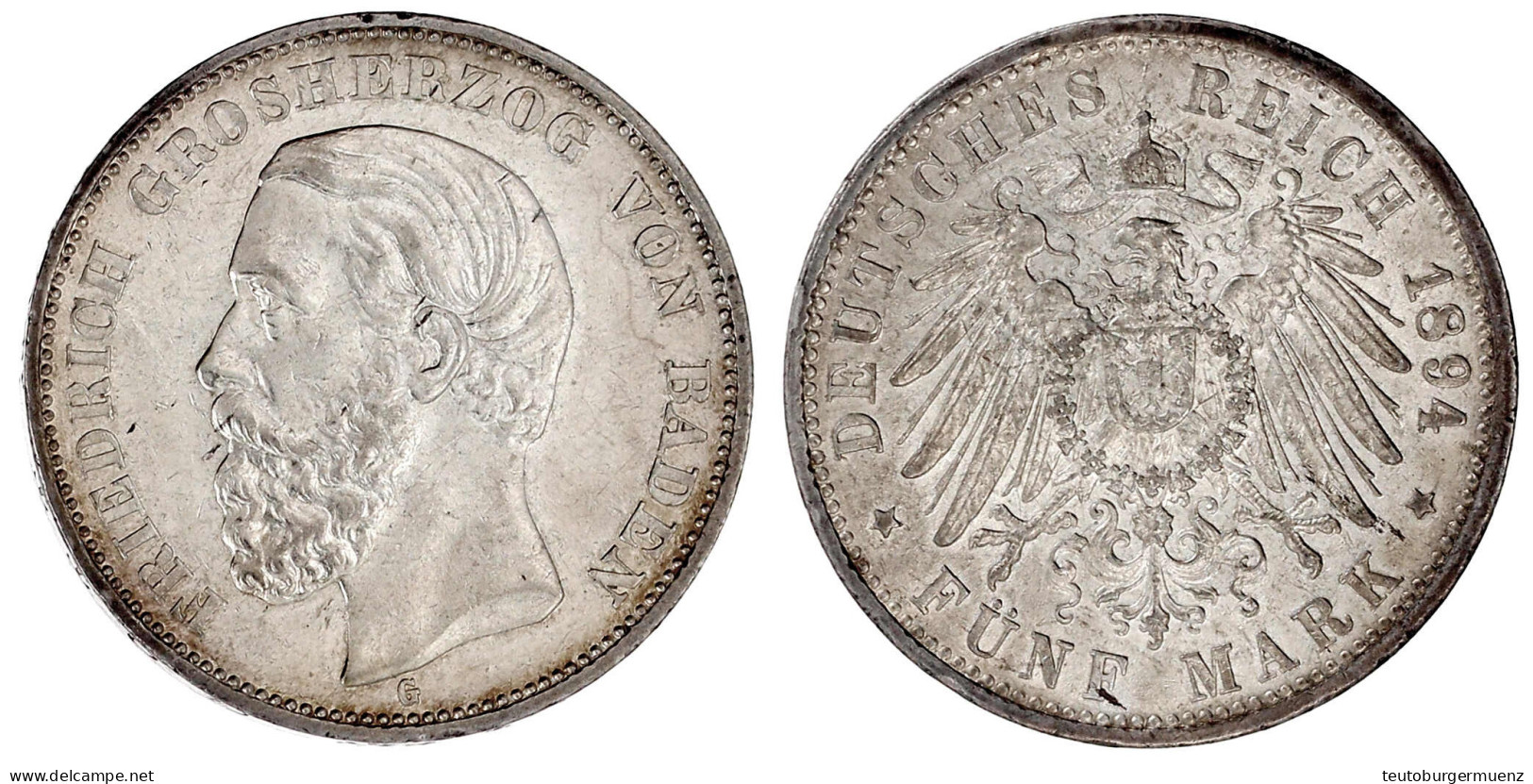 5 Mark 1894 G Vorzüglich/Stempelglanz, Kl. Kratzer Und Min. Randfehler. Jaeger 29. - Sonstige & Ohne Zuordnung