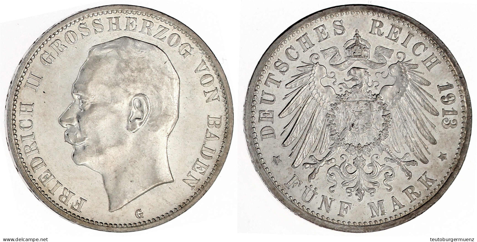 5 Mark 1913 G. Prägefrisch, Leichter Kratzer. Jaeger 40. - Andere & Zonder Classificatie