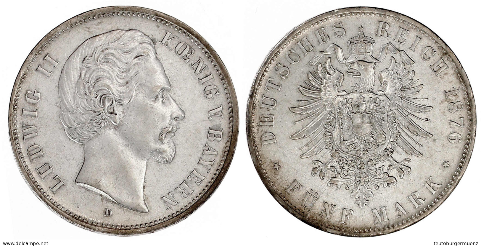 5 Mark 1876 D. Vorzüglich/Stempelglanz. Jaeger 42. - Andere & Zonder Classificatie