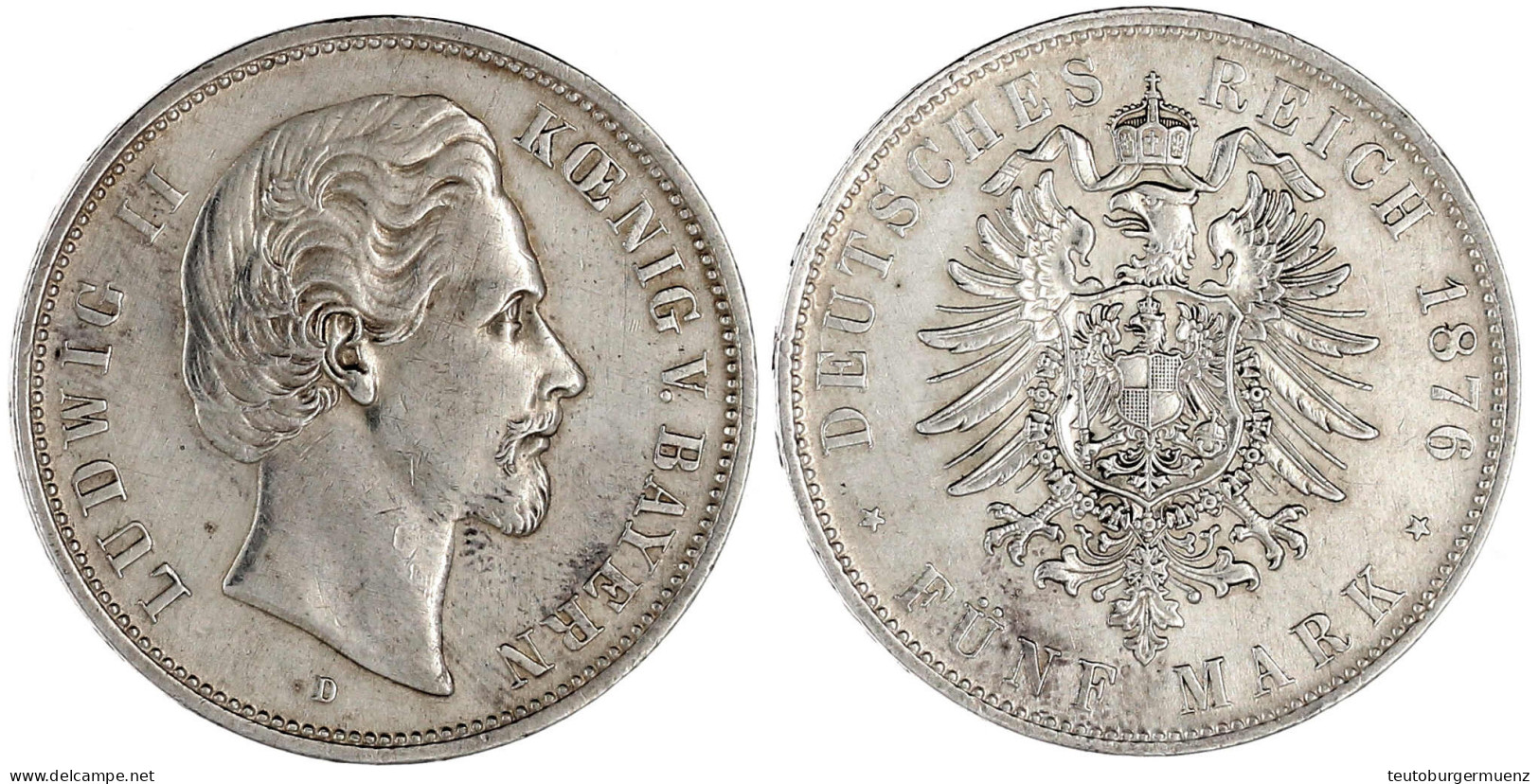 5 Mark 1876 D. Vorzüglich. Jaeger 42. - Sonstige & Ohne Zuordnung