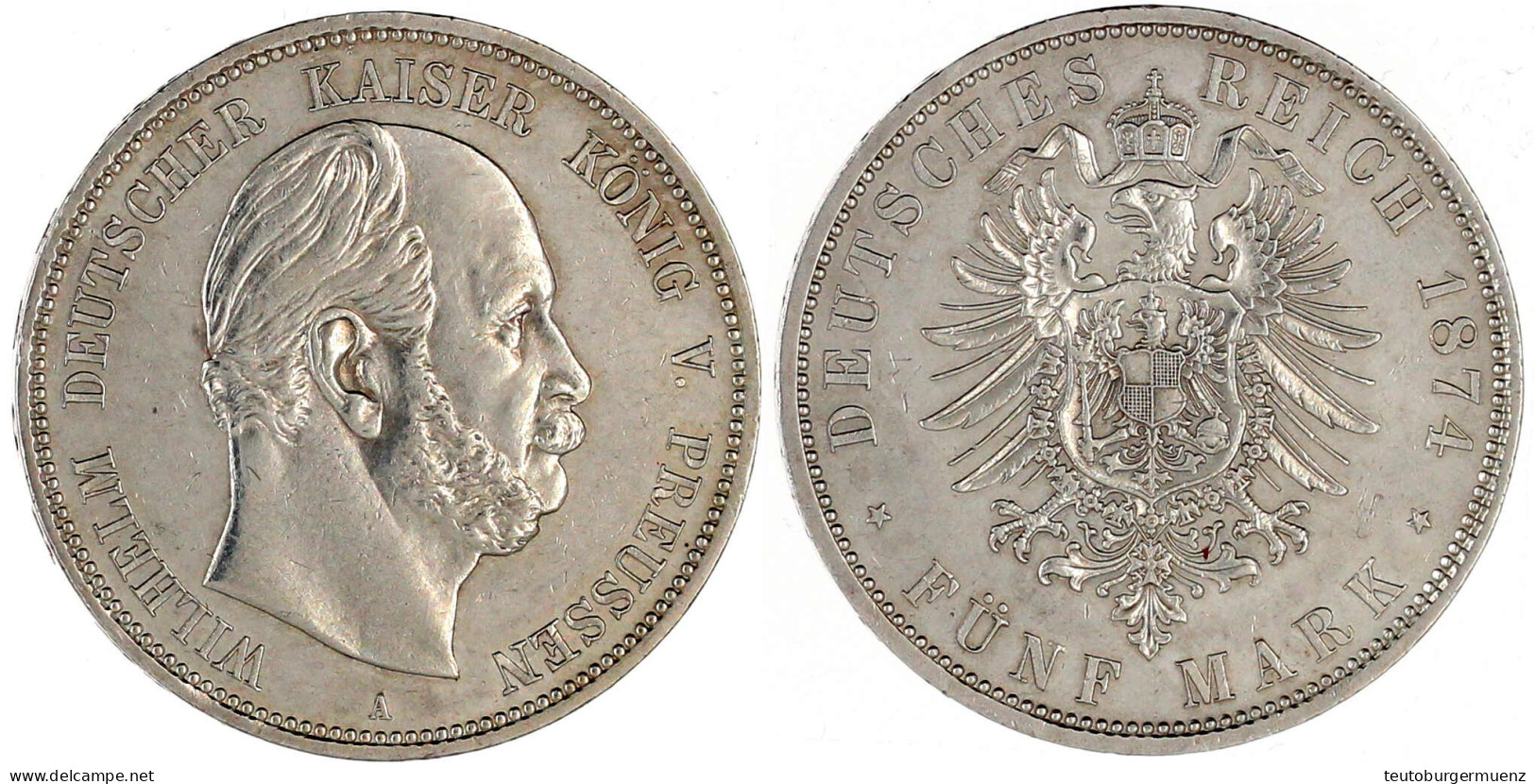 5 Mark 1874 A. Gutes Vorzüglich. Jaeger 97. - Altri & Non Classificati