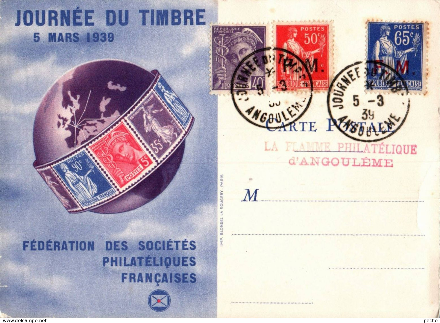 N°1871 V -journée Du Timbre Mars 1939 - Giornata Del Francobollo