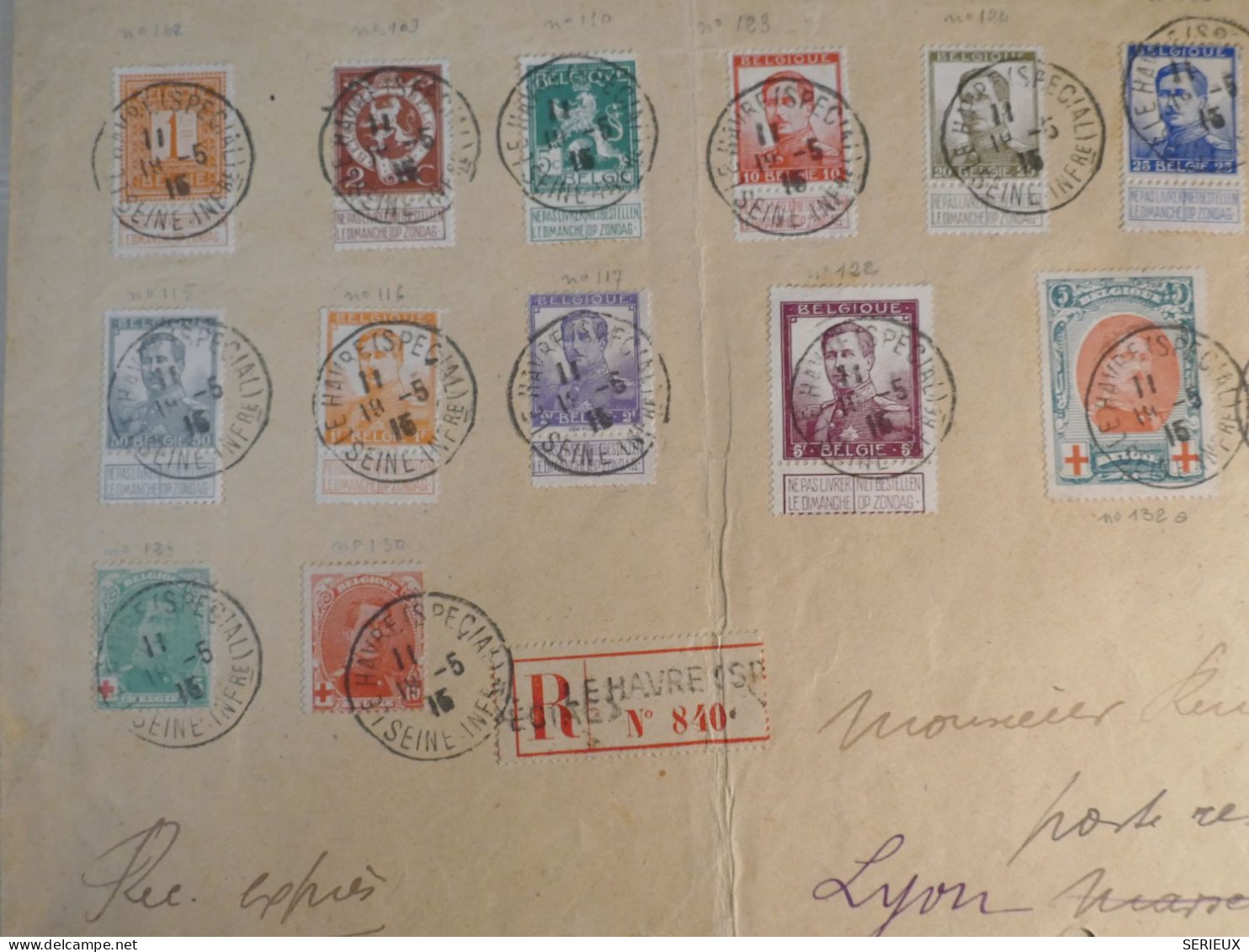 DL 8 BELGIQUE BELLE LETTRE POSTE EN EXIL LE HAVRE 1915 A LYON +VU BEHR.DISPERSION COLLECTION+++ - Other & Unclassified