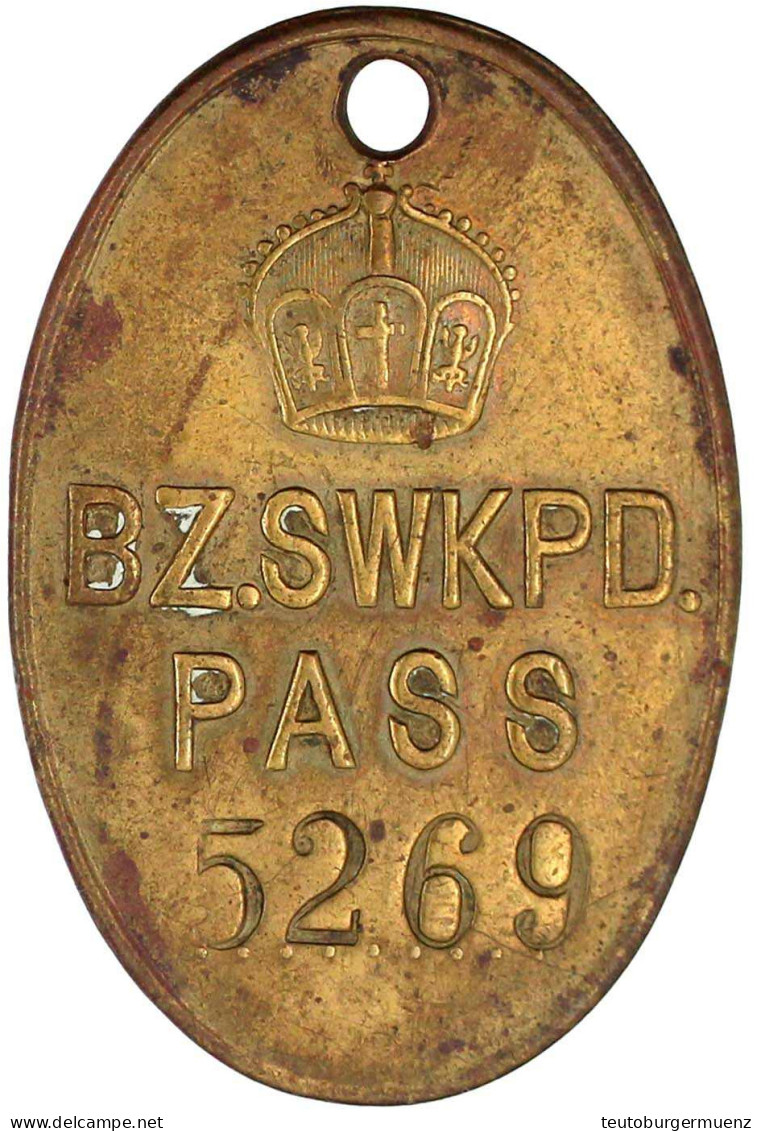 Eingeborenen-Passmarke BZ. SWKPD (Bezirk Swakopmund) Mit Eingeschlagener Nummer 5269. Messing, Oval 35 X 52 Mm. Gelocht. - Other & Unclassified