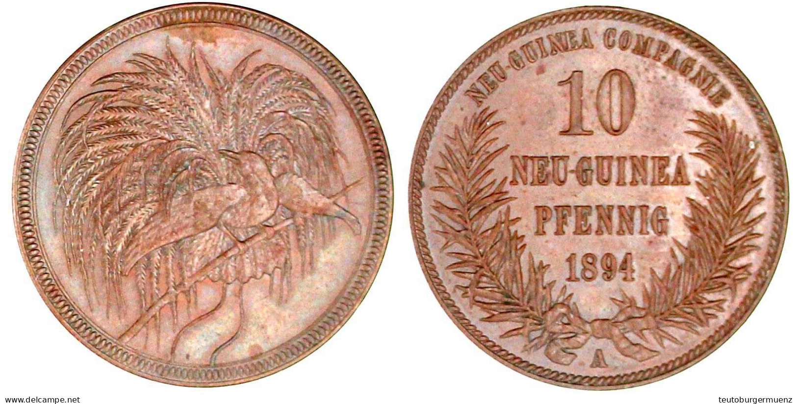 10 Neuguinea-Pfennig 1894 A. Vorzüglich/Stempelglanz, Schöne Tönung. Jaeger 703. - German New Guinea