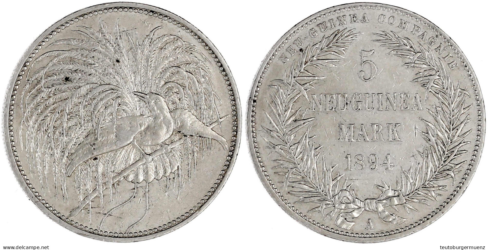 5 Neuguinea-Mark 1894 A, Paradiesvogel. Gutes Sehr Schön, Kl. Kratzer. Jaeger 707. - Duits Nieuw-Guinea