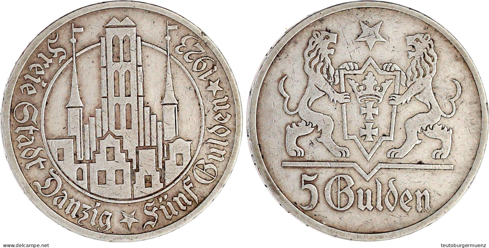 5 Gulden 1923, Marienkirche. Sehr Schön, Kl. Randfehler. Jaeger D 9. - Sonstige & Ohne Zuordnung