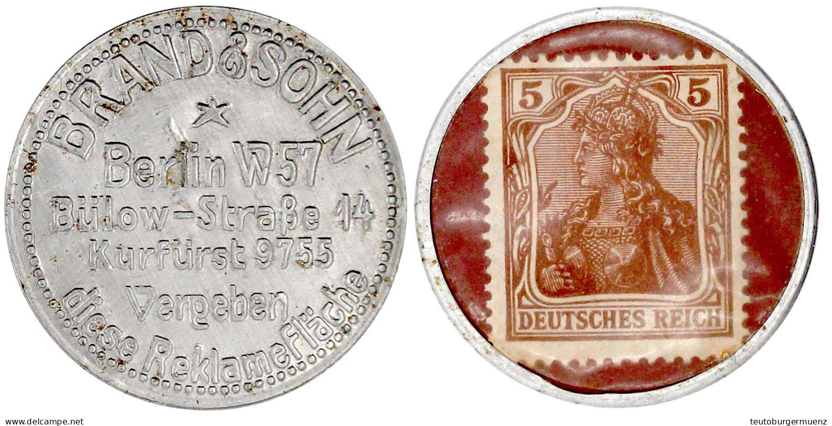 Germaniamarke Zu 5 Pf. O.J. BRAND &amp; SOHN Berlin W 57 Bülow-Straße 14 Kurfürst 9755 Vergeben Diese Reklamefläche. Alu - Andere & Zonder Classificatie