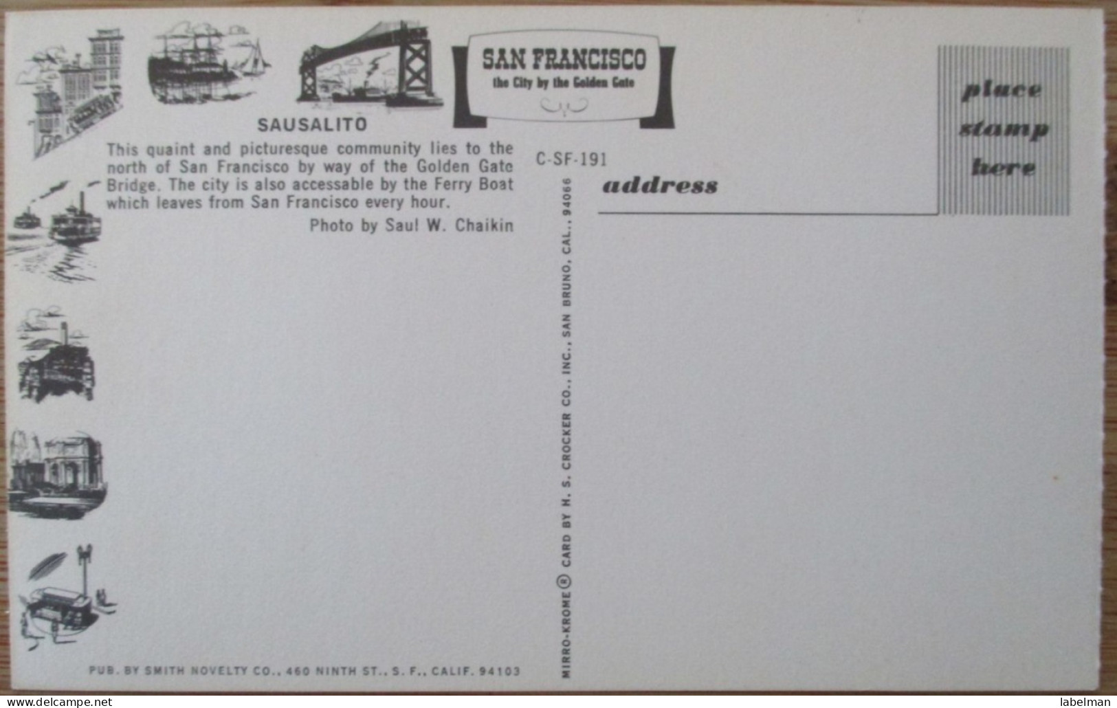 USA UNITED STATES CALIFORNIA SAN FRANCISCO SAUSALITO QUARTER CARD ANSICHTSKARTE CARTOLINA POSTCARD PC CARTE POSTALE CP - Washington DC