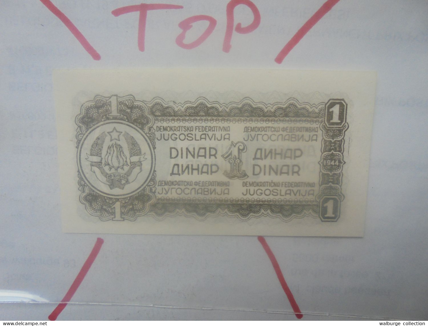 YOUGOSLAVIE 1 DINAR 1944 Neuf (B.33) - Yougoslavie