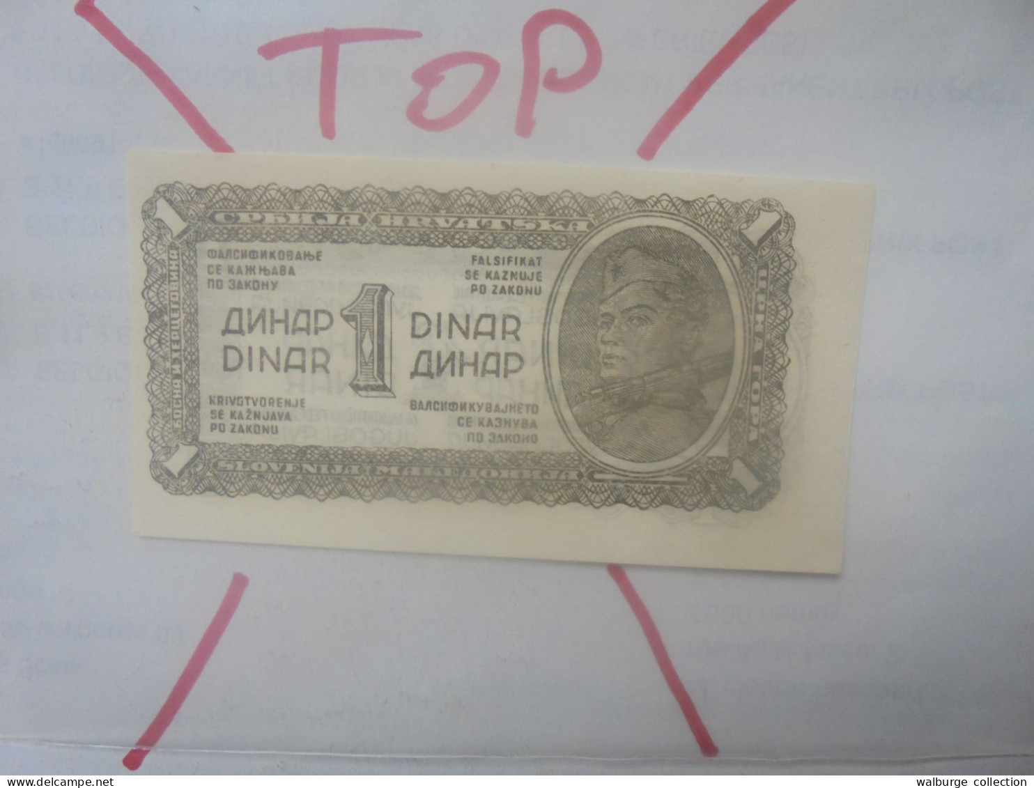 YOUGOSLAVIE 1 DINAR 1944 (Variété Papier Plus Mince) Neuf (B.33) - Jugoslavia