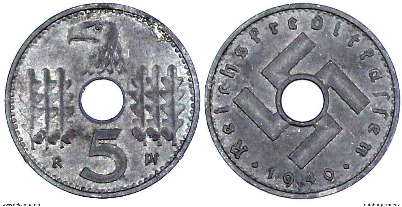 5 Pfennig 1940 F. Vorzüglich, Selten. Jaeger 618. - Autres & Non Classés