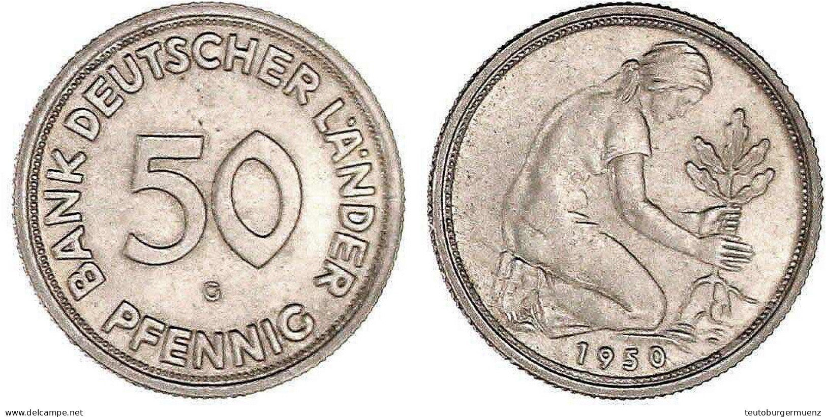 1950 G, Bank Deutscher Länder. Fast Stempelglanz. Jaeger 379. - Sonstige & Ohne Zuordnung