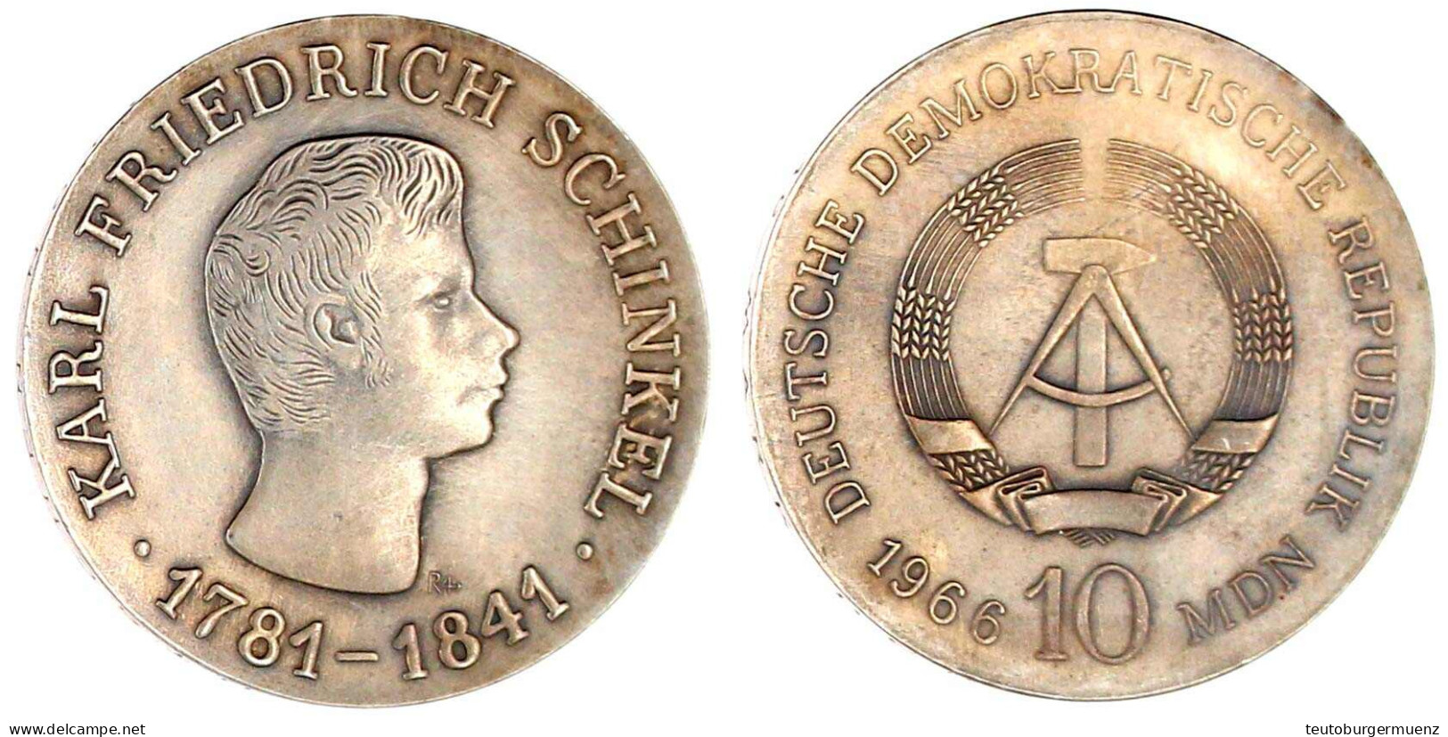 10 Mark 1966, Schinkel. Randschrift Läuft Rechts Herum. Vorzüglich/Stempelglanz. Jaeger 1517. - Autres & Non Classés