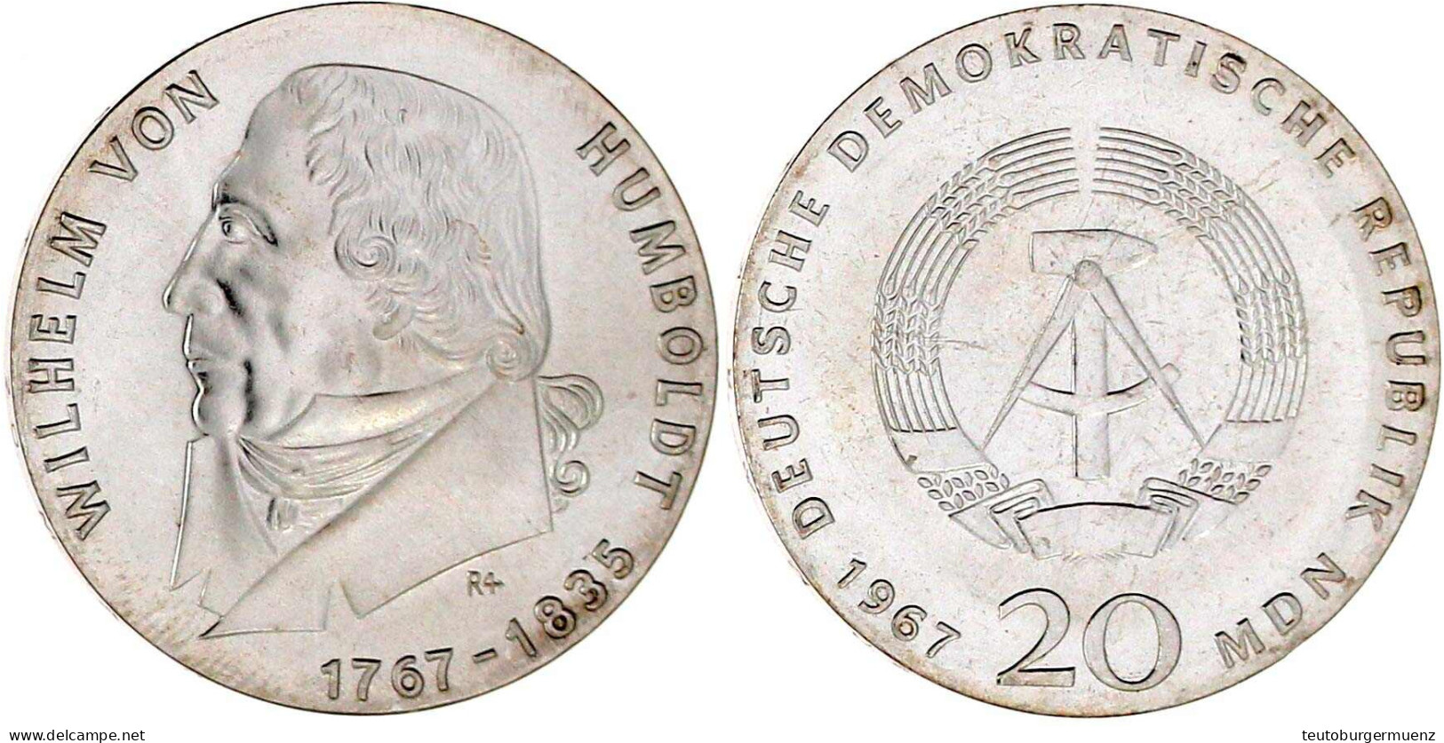 20 Mark 1967, Humboldt. Fehlprägung Mit Rand: 20 Mark * 20 Mark * 20 Mark. Randschrift Läuft Links Herum. Stempelglanz.  - Other & Unclassified