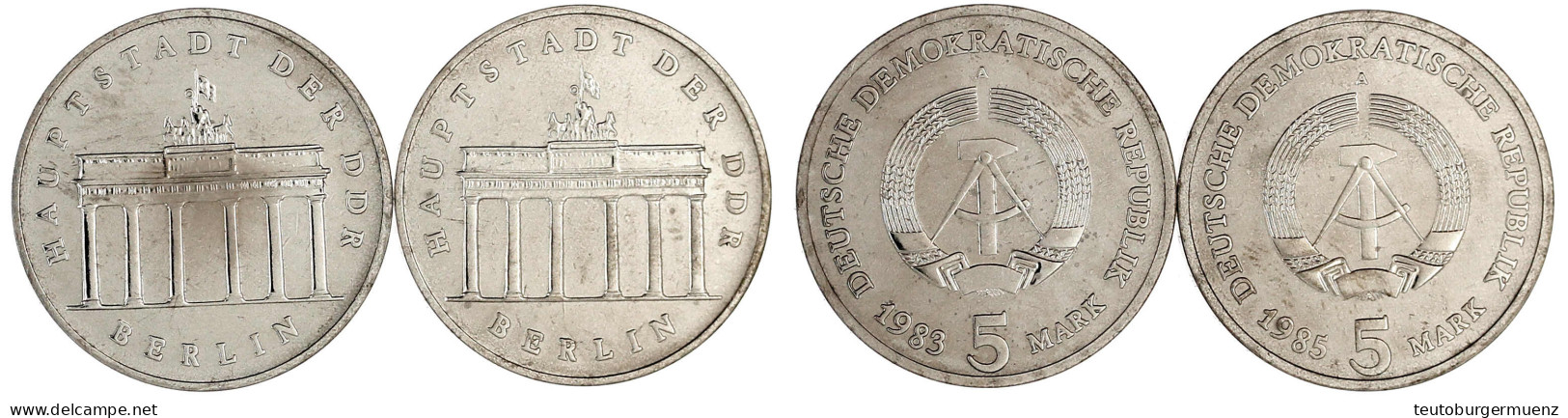 2 Stück: 5 Mark Brandenburger Tor 1983 Und 1985. Auflage Nur Je 3000 Ex. Beide Vorzüglich/Stempelglanz, Selten. Jaeger 1 - Other & Unclassified