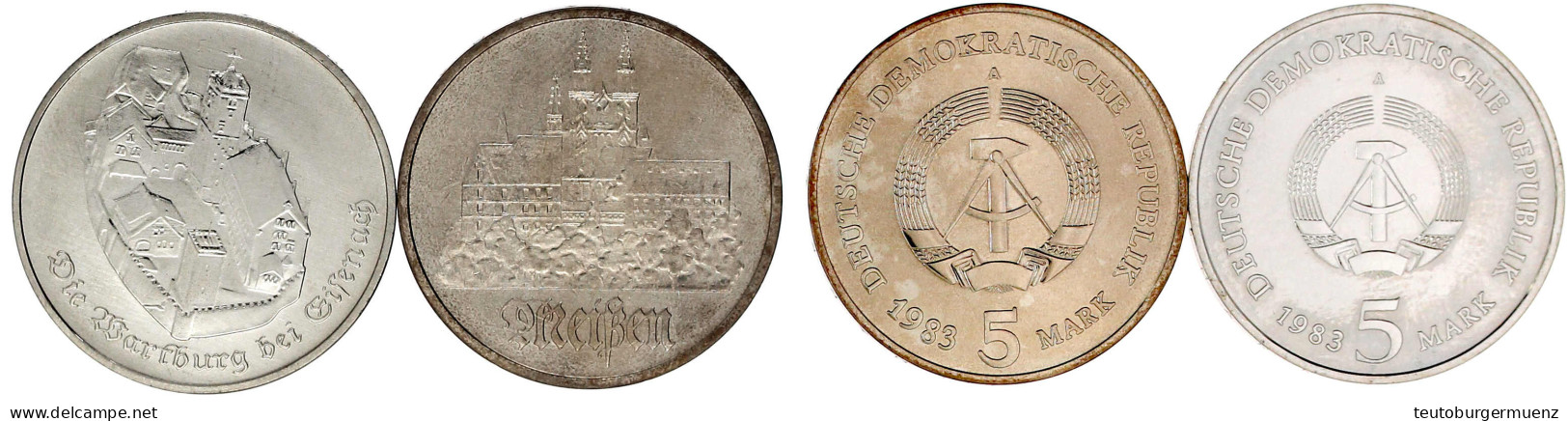 2 X 5 Mark: Meißen Und Wartburg 1983 A. Beide Prägefrisch. Jaeger 1543, 1596. - Autres & Non Classés